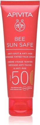 Крем Apivita Bee Sun Safe Солнцезащитный крем для лица против пигментных пятен и морщин с золотистым оттенком SPF50