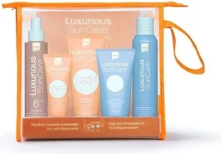 Luxurious Sun Care Quyoshdan Himoya to'plami Qimmatbaho Quyosh uchun parvarish Intermed Promo Quyosh uchun parvarish to'plami