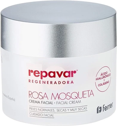 Moisturizing Facial Cream Repavar with Rosehip, Hyaluronic Acid, and Collagen