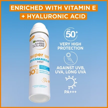 Мист для лица для защиты от солнца Garnier Ambre Solaire Super Uv поверх макияжа