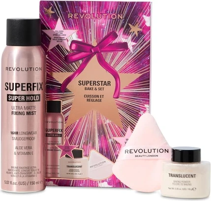 Спрей-фиксатор Revolution Superstar Bake & Set Superfix Фиксирующий спрей и полупрозрачная рассыпчатая пудра