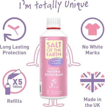 Salt Of The Earth Lavender va Vanilla bilan Deodorant Spreyi uchun To'ldirish Paketi