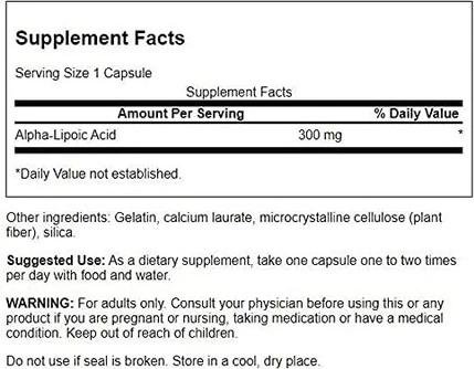 Добавка Swanson Alpha Lipoic Acid Антиоксидантная защита Поддерживает здоровый уровень сахара в крови