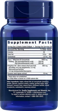 Мягкие капсулы Softgels Life Extension Super Omega-3 EPA/DHA с кунжутными лигнанами и экстрактом оливы