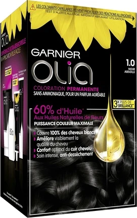 Стойкая краска для волос Garnier Olia без аммиака Стойкая масляная краска Абсолютный черный Нуар Абсолю