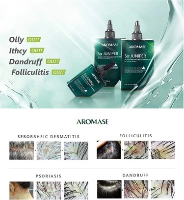 Shampoo Aromase Juniper Scalp Purifying Liquid Shampoo 2.8 Fl Oz + Intensive Oily Hair Balancing Essential Shampoo 14 Fl. Oz