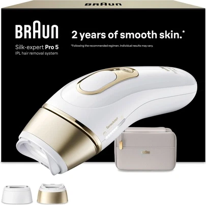 Braun IPL Silk Expert Pro 5 для домашнего удаления волос с 2 насадками в белом золоте