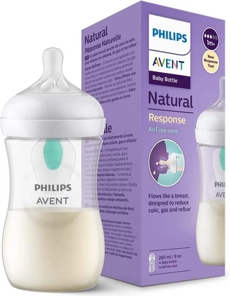 Glass Bottle Philips Natural with Responsive Dummy and AirFree Anti-Colic Attachment 260ml