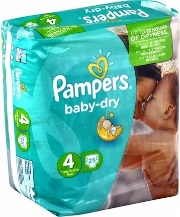 Baby Dry Pampers tagmalari, 4-o'lcham, 25 dona to'plam