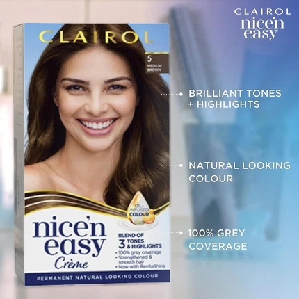 Clairol Nice'n Easy Crème Tabiiy ko'rinishdagi yog' bilan to'ldirilgan doimiy soch bo'yog'i