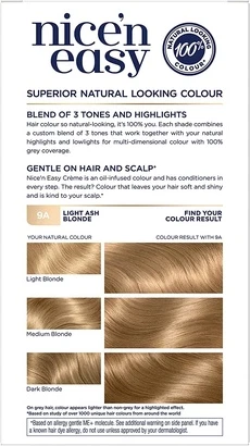Soch uchun soch bo'yog'i Clairol Natural Soch Rangi Yog' bilan 9A Engil Kulrang Blond